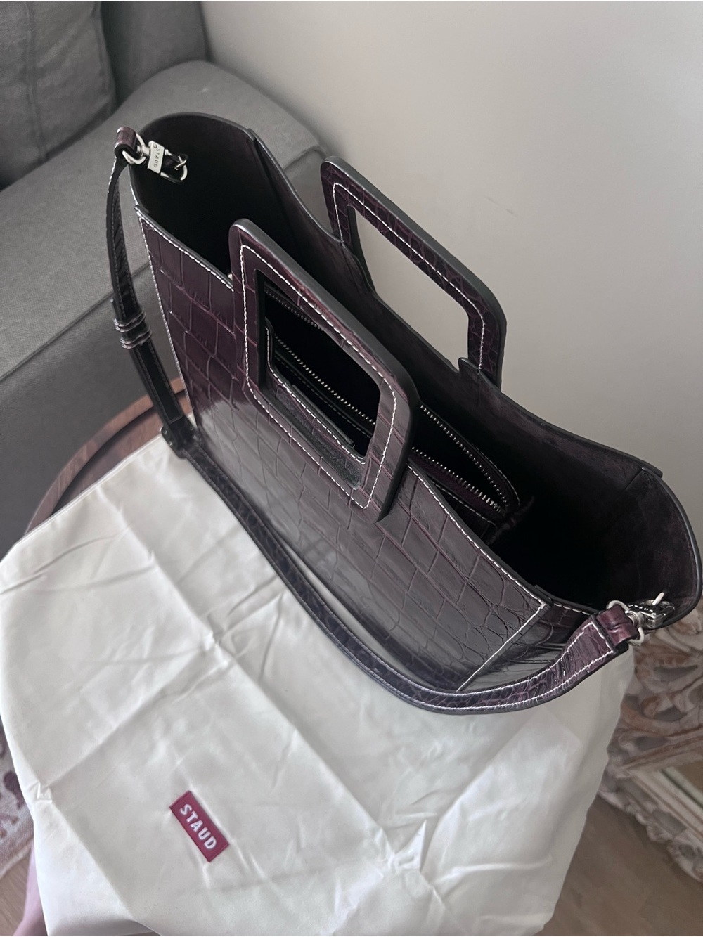 STAUD Croc-Embossed Tote with Pouch - Picture 3 of 6